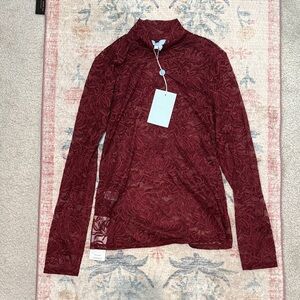 NWT Hill House Home Pia long sleeve lace top in rich plum stretch lace
